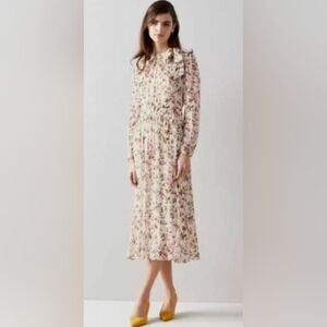 NWT LK Bennett Cream Silk Apple Blossom Print Dress